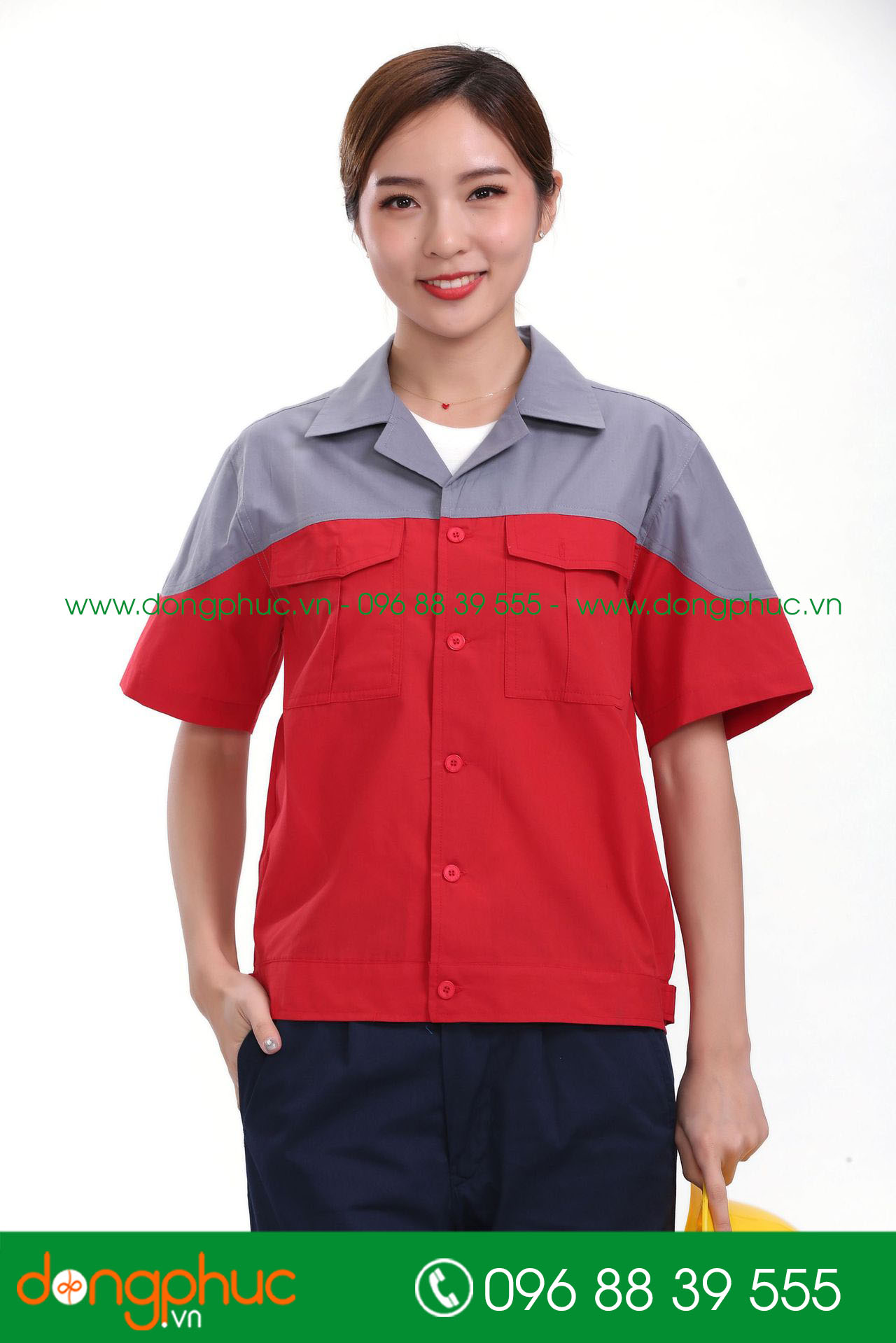 Mẫu bảo hộ màu đỏ phối ghi đậm cộc tay